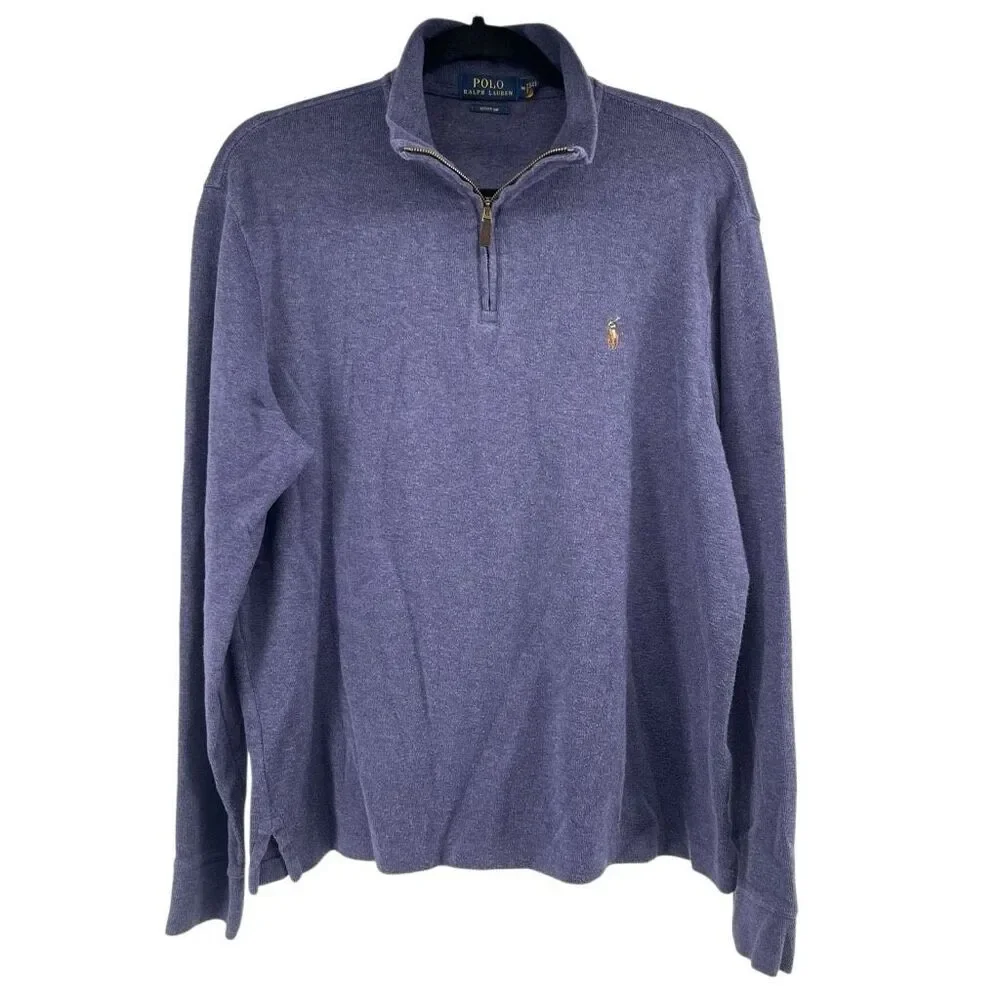 POLO Ralph Lauren Estate Rib Blue Quarter Zip Cotton Knit Sweater Medium